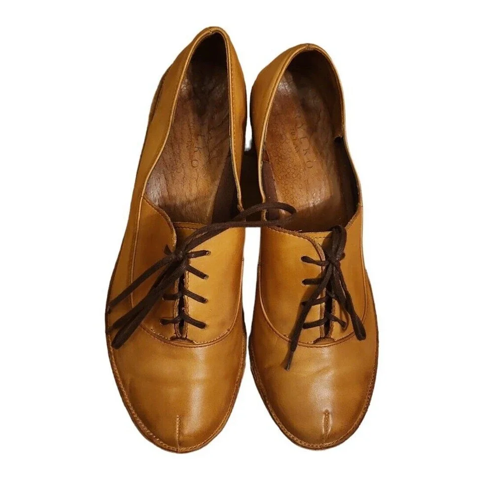 Rylko Relax Wedge Women's Size 38  Vintage Polish Leather Lace Up Camel Shoes